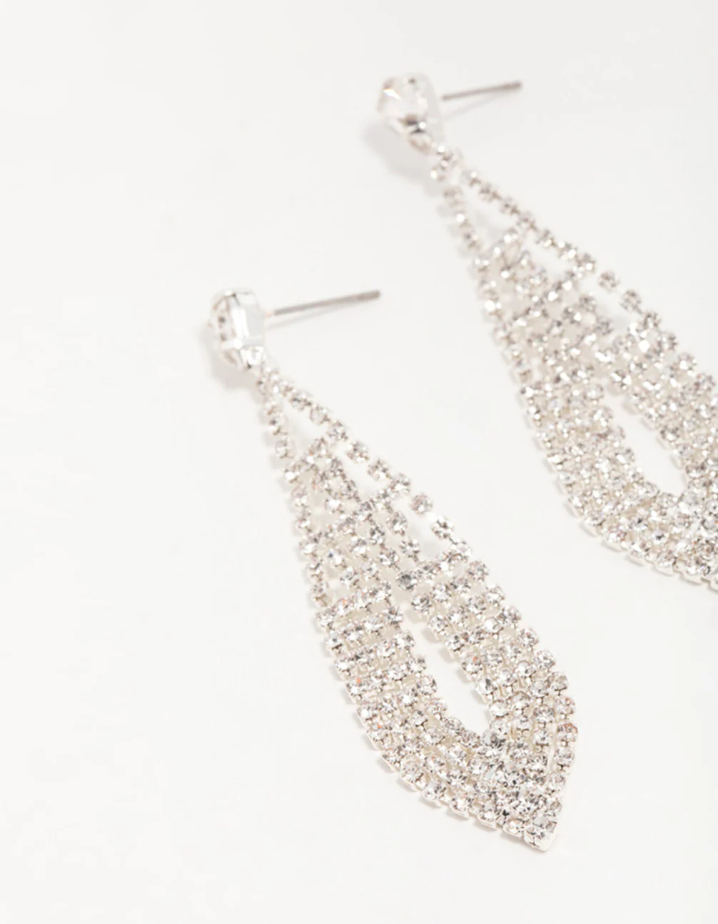 Silver Diamante Pear Ornate Drop Earrings - Image 4