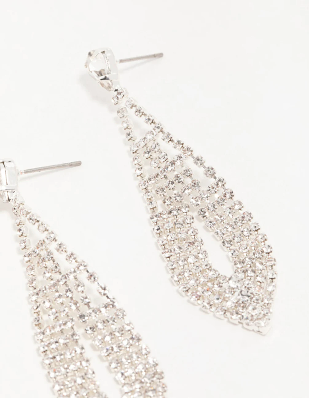 Silver Diamante Pear Ornate Drop Earrings - Image 5