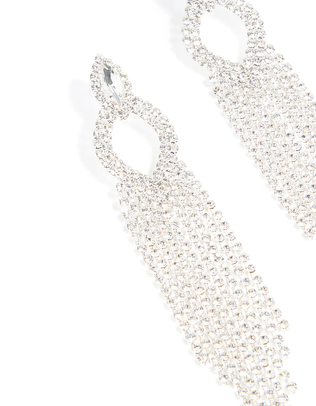 Silver Diamante Pear Tassel Drop Earrings - Image 4