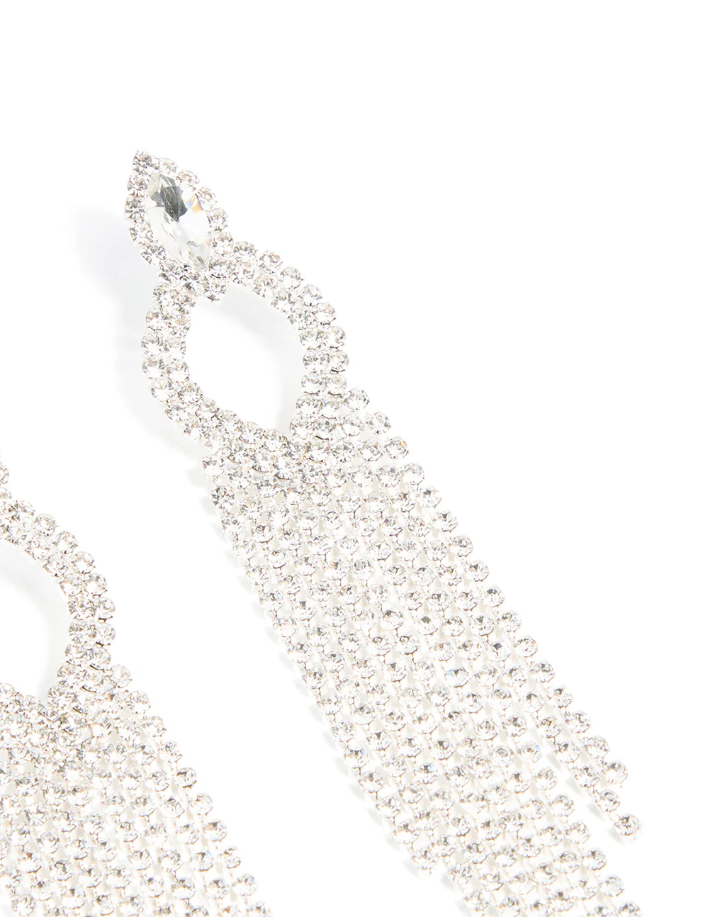 Silver Diamante Pear Tassel Drop Earrings - Image 5