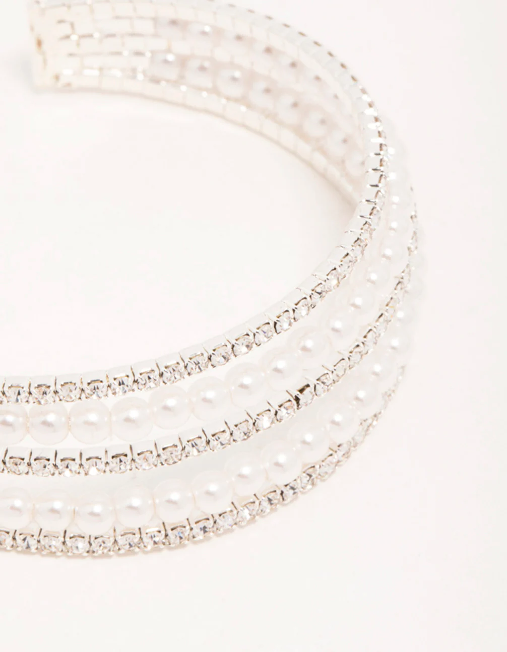 Silver Diamante & Pearl Alternating Cupchain Wrist Cuff - Image 2