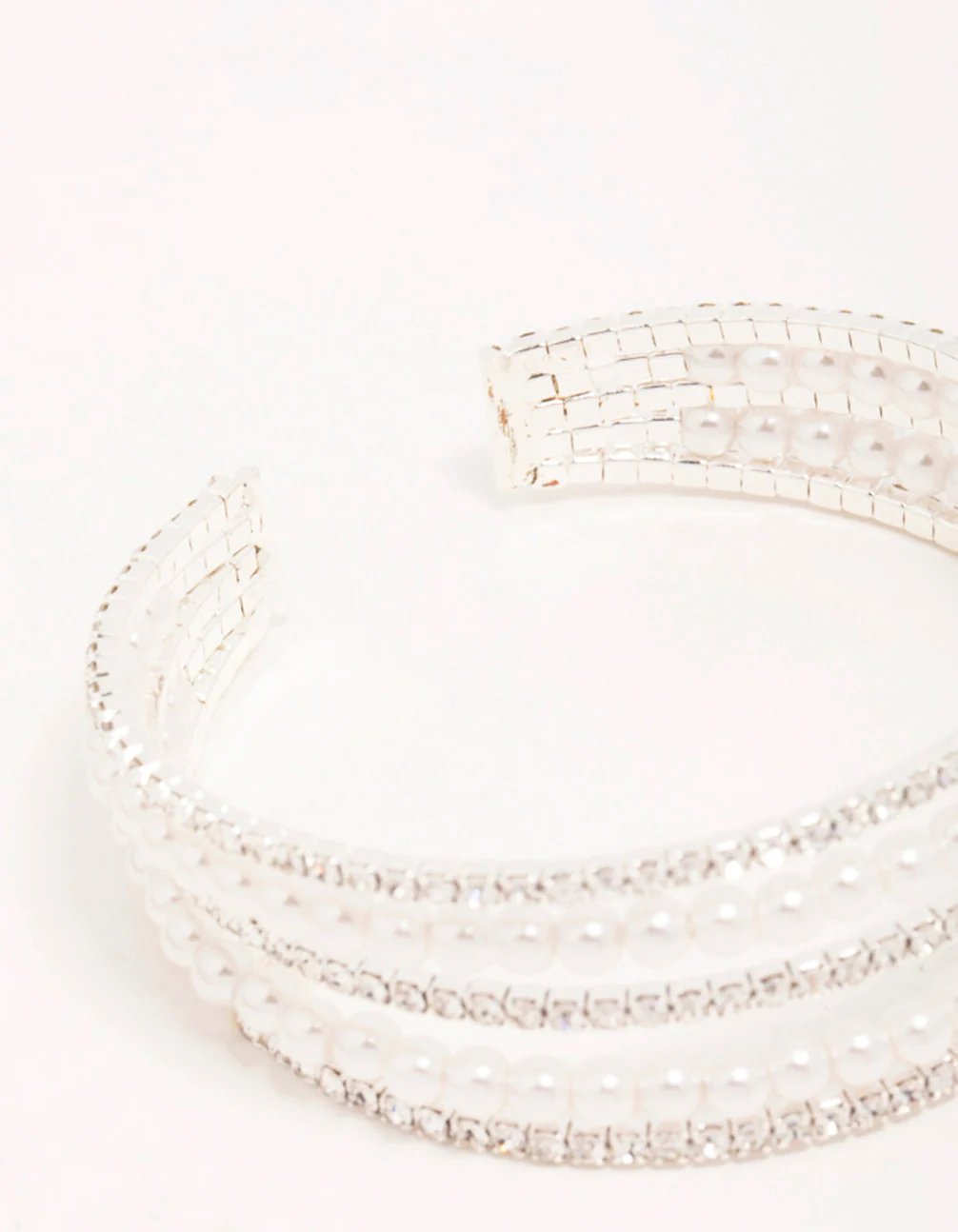Silver Diamante & Pearl Alternating Cupchain Wrist Cuff - Image 3