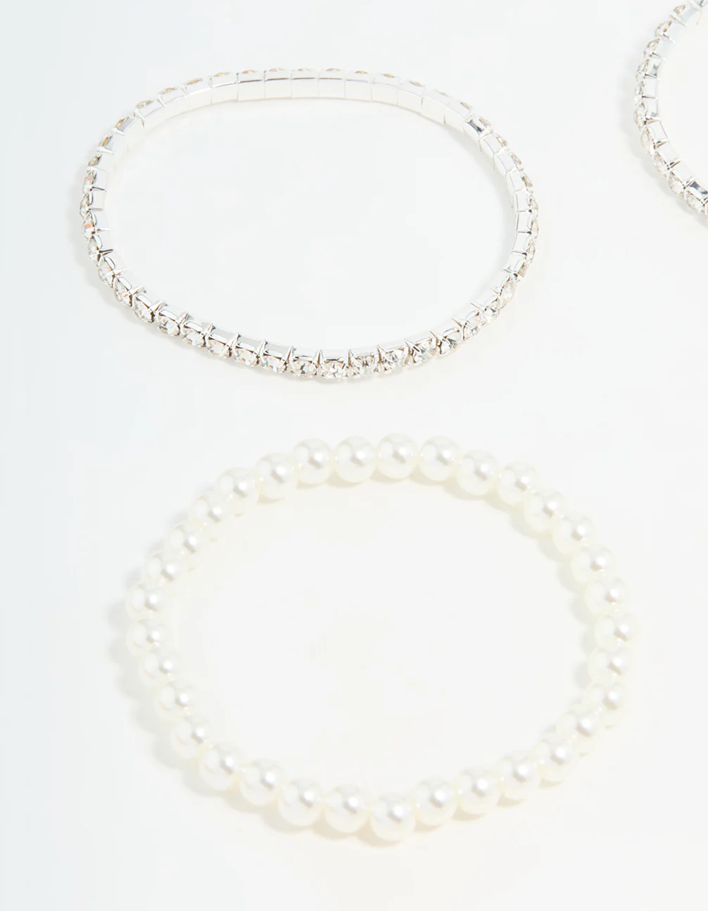 Silver Diamante & Pearl Ball Bracelets 9-Pack - Image 2