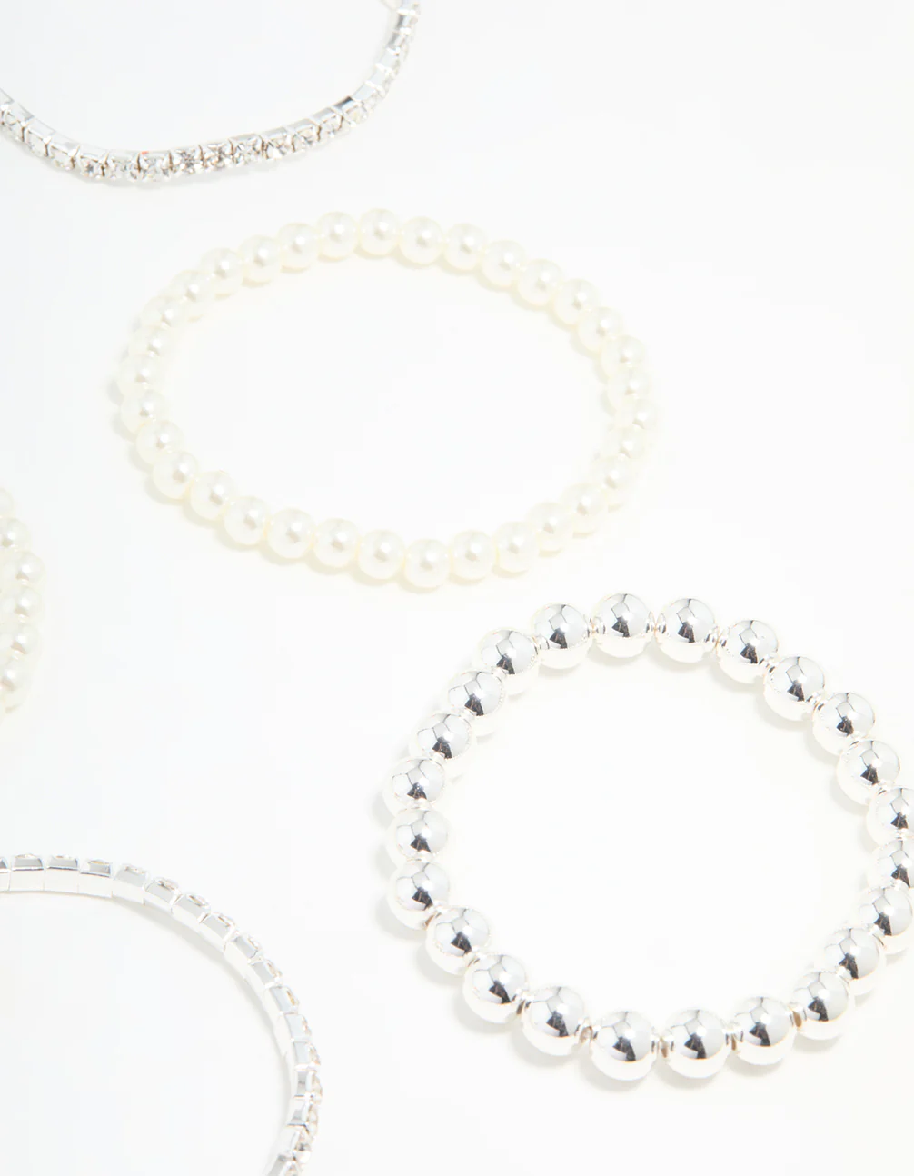 Silver Diamante & Pearl Ball Bracelets 9-Pack - Image 3