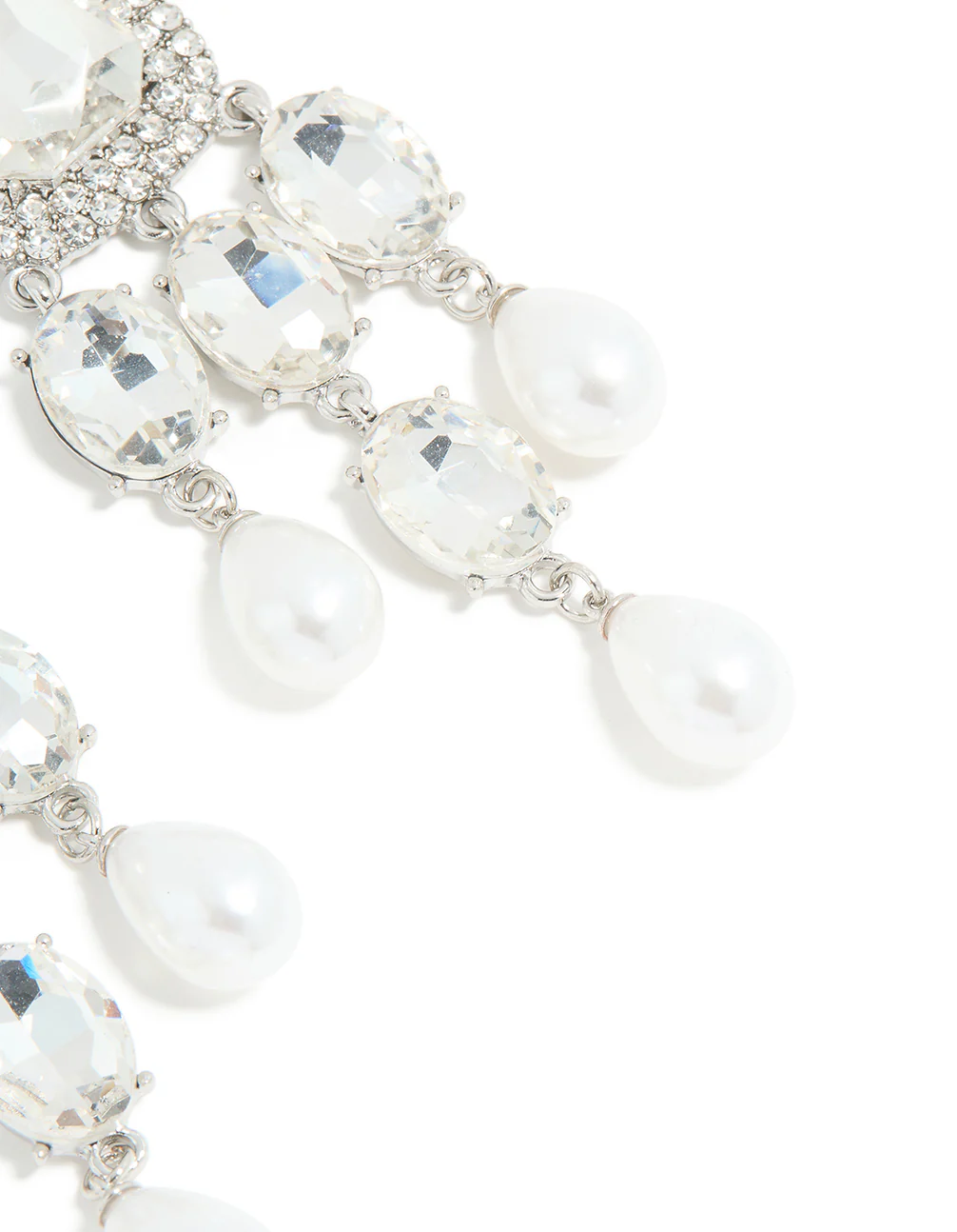 Silver Diamante Pearl Bling Drop Earrings - Image 3