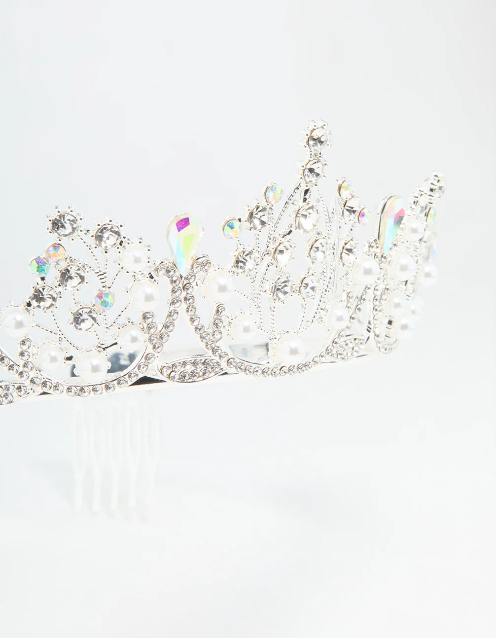 Silver Diamante & Pearl Crown Headband - Image 2
