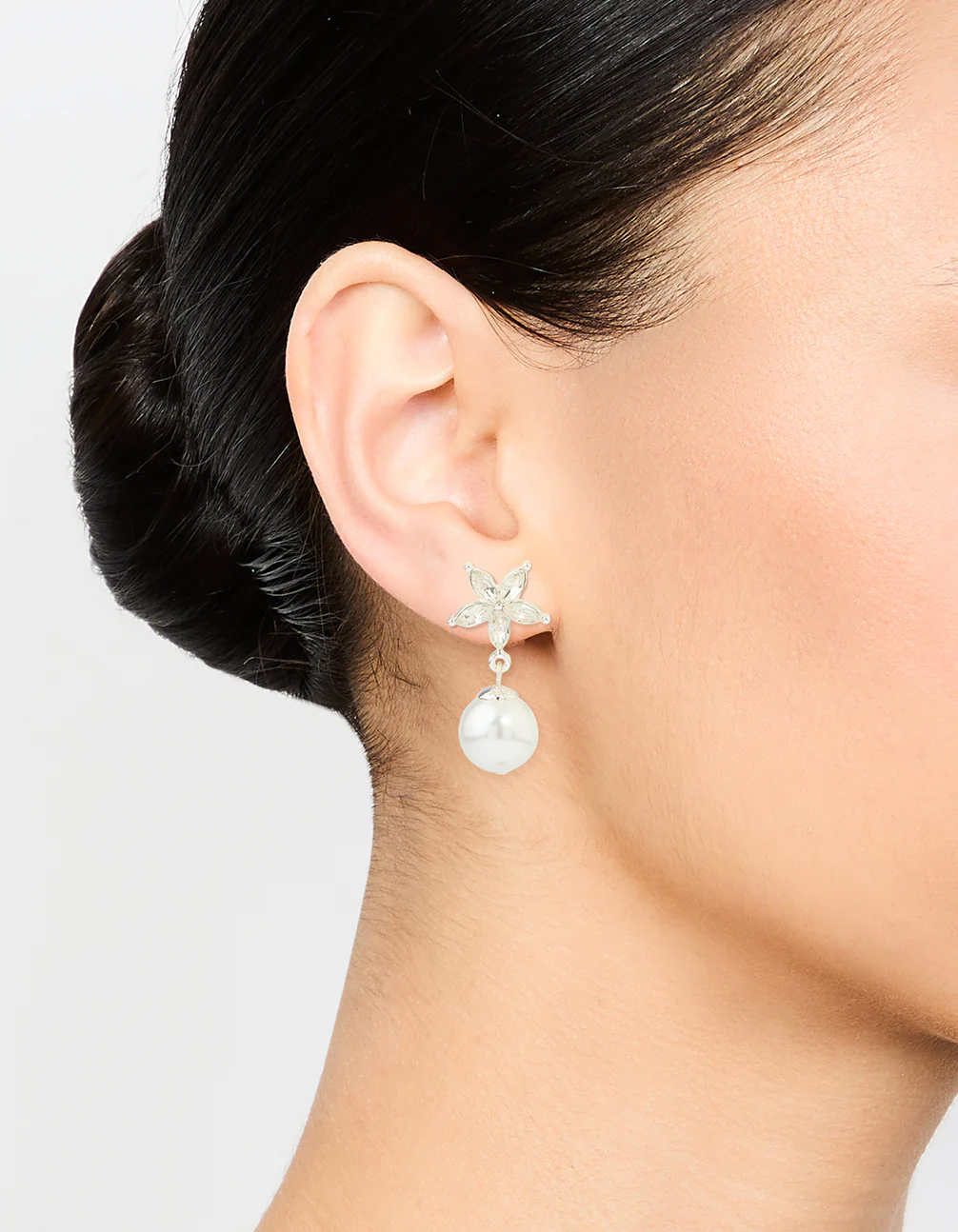 Silver Diamante Pearl Drop Earrings - Image 2