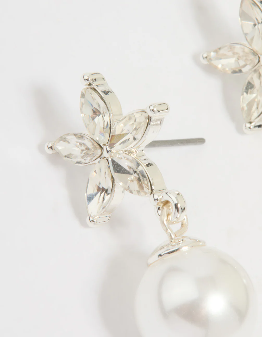 Silver Diamante Pearl Drop Earrings - Image 4