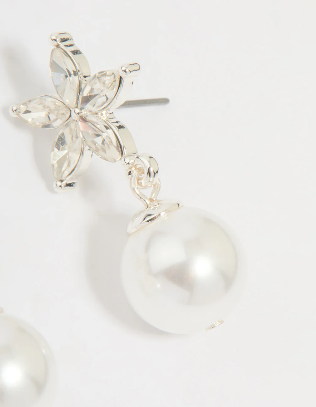 Silver Diamante Pearl Drop Earrings - Image 5