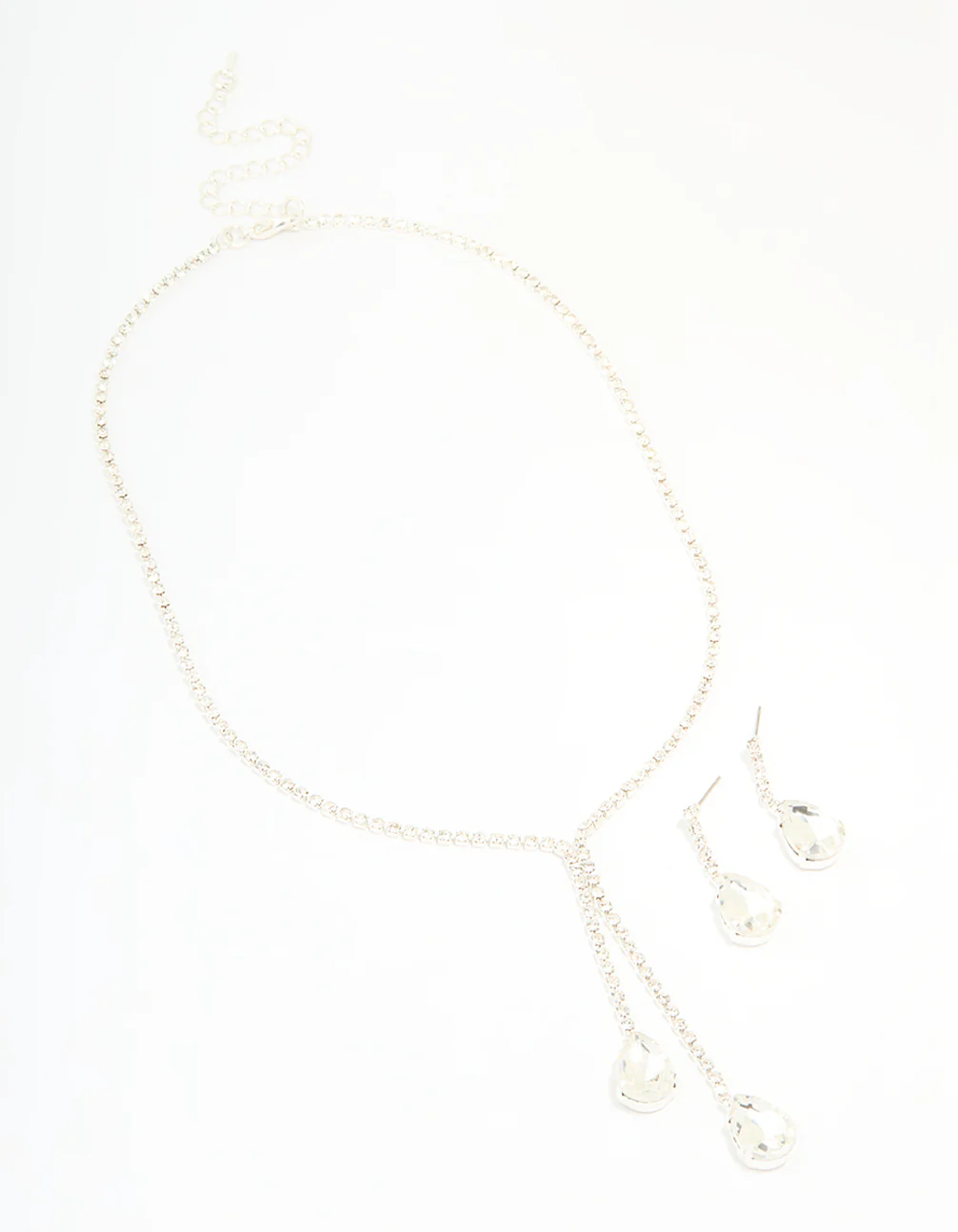 Silver Diamante Pearl Drop Y-Necklace & Earrings Set - Image 2