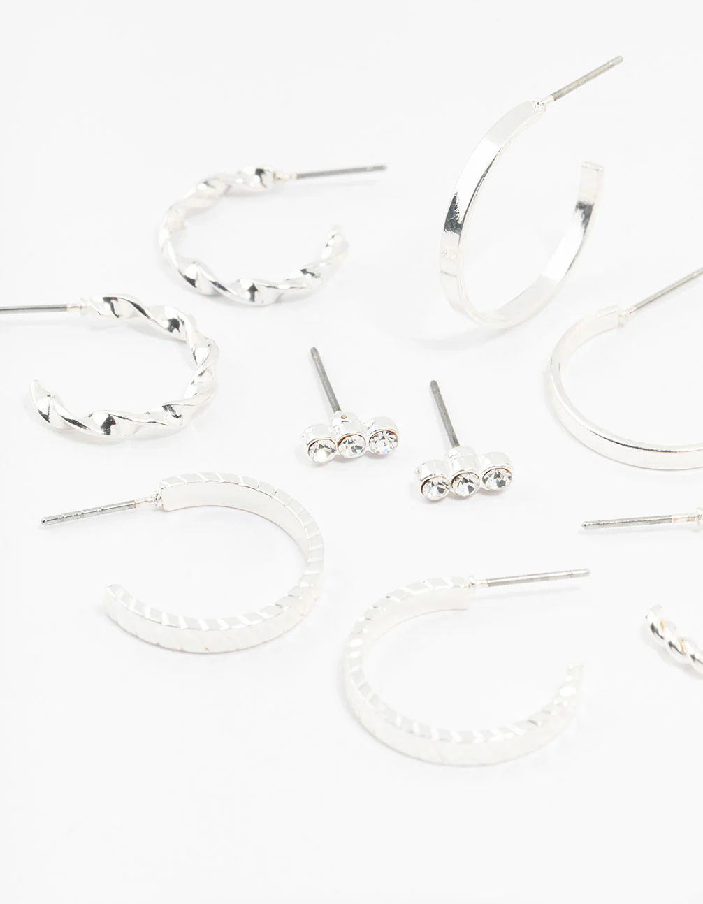 Silver Diamante & Pearl Hoop Earrings 8-Pack - Image 2