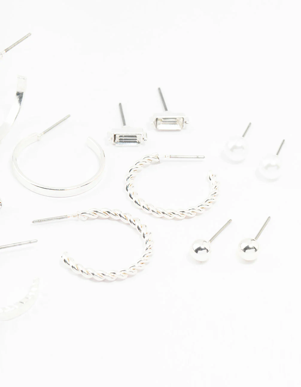 Silver Diamante & Pearl Hoop Earrings 8-Pack - Image 3