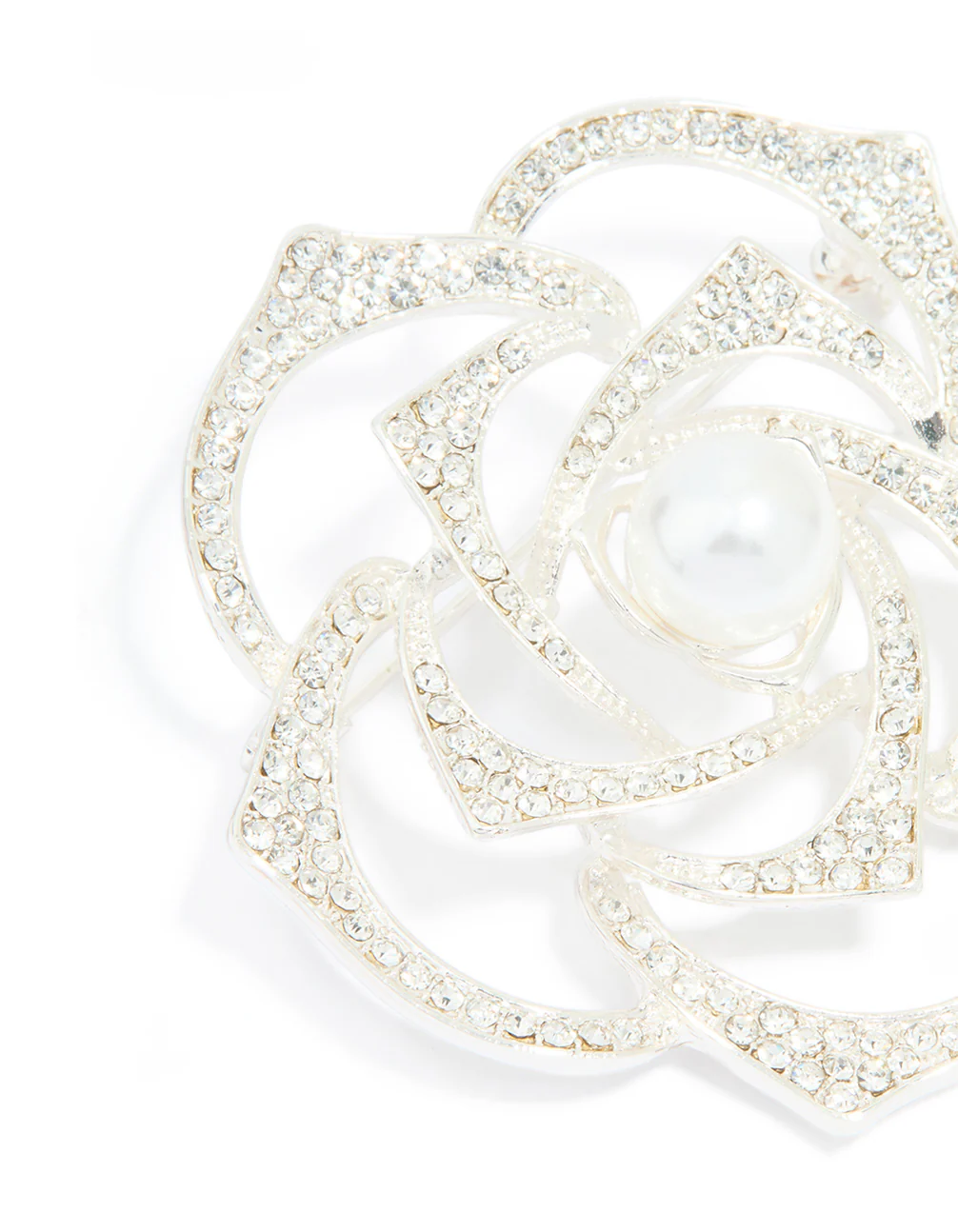 Silver Diamante & Pearl Rose Brooch - Image 2