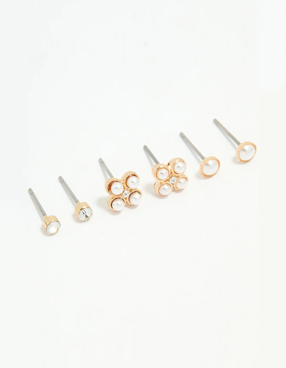 Silver Diamante & Pearl Stud Earrings 3-Pack