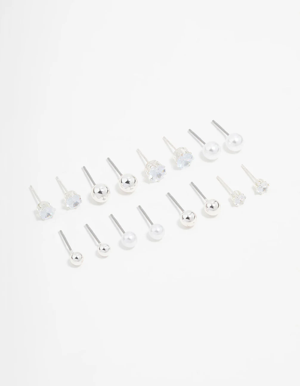 Silver Diamante & Pearl Stud Earrings 8-Pack