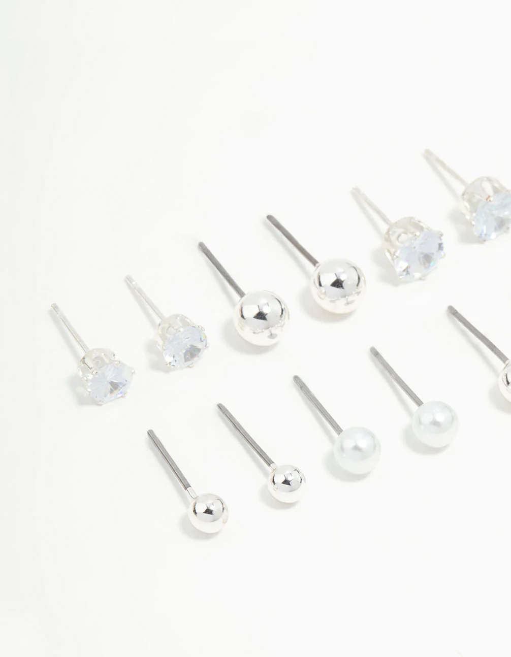 Silver Diamante & Pearl Stud Earrings 8-Pack - Image 2