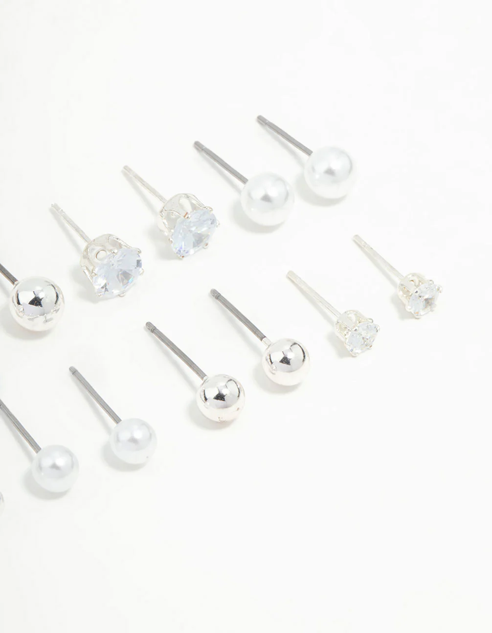 Silver Diamante & Pearl Stud Earrings 8-Pack - Image 3