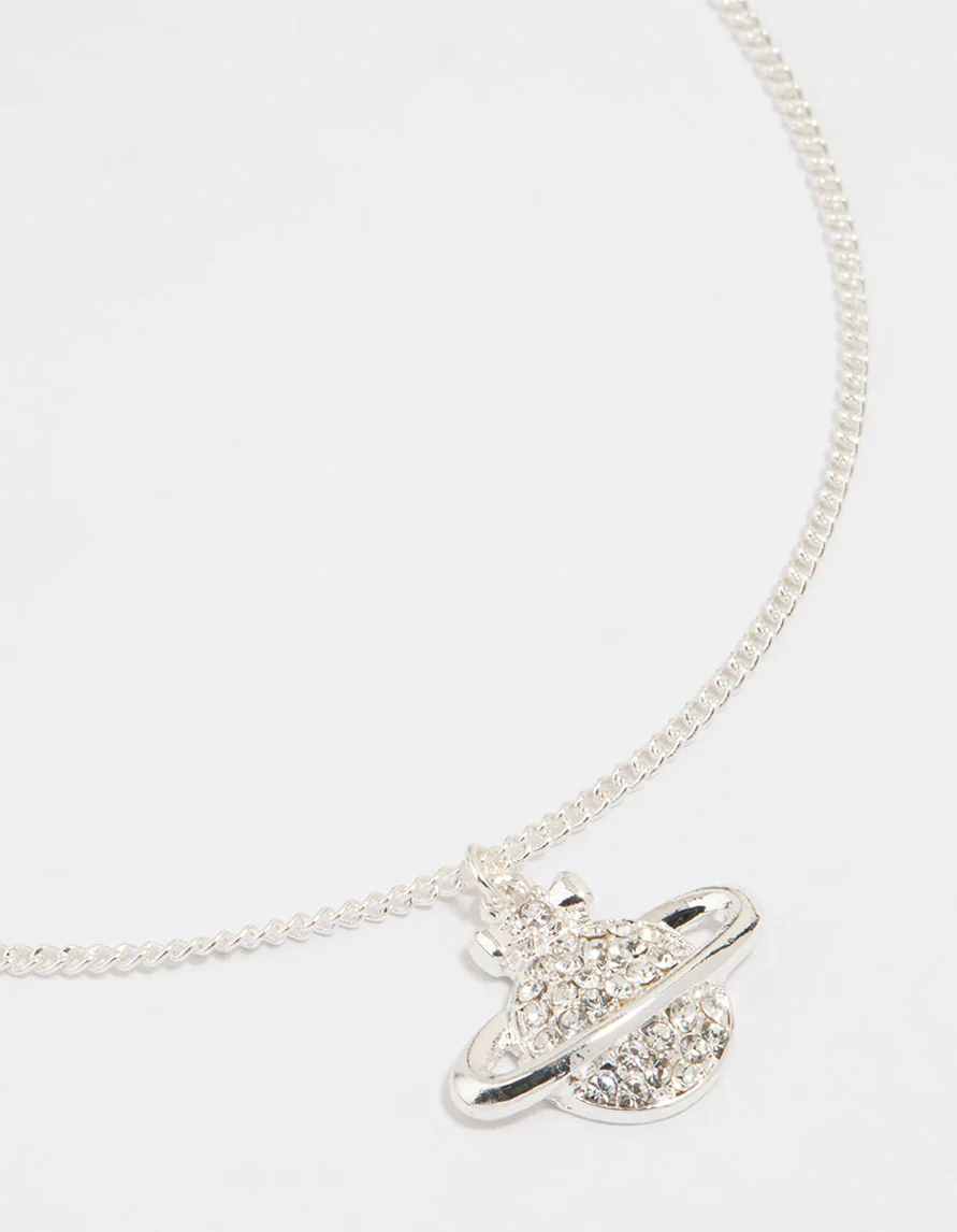 Silver Diamante Planet Pendant Necklace