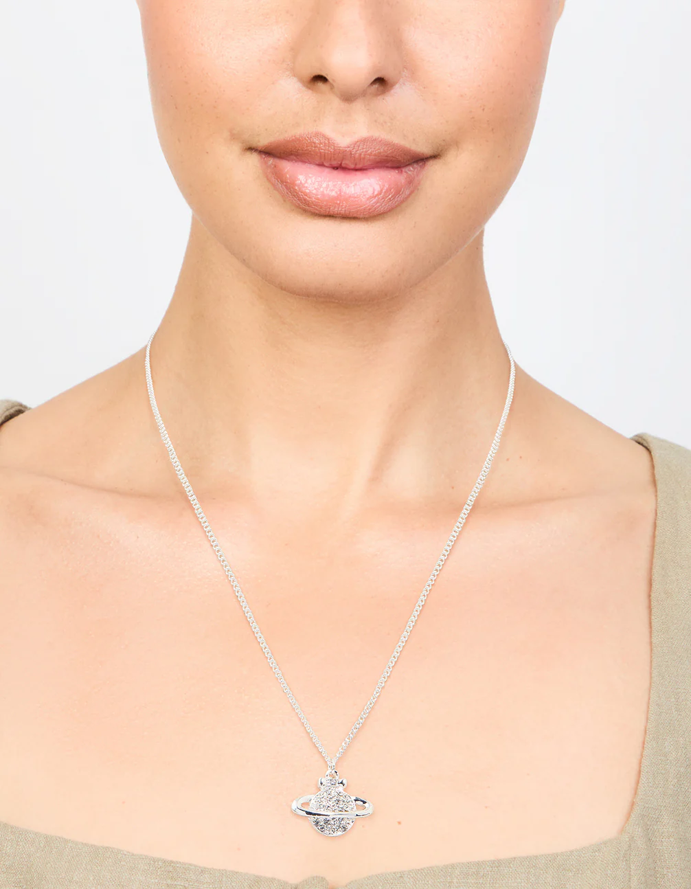Silver Diamante Planet Pendant Necklace - Image 2