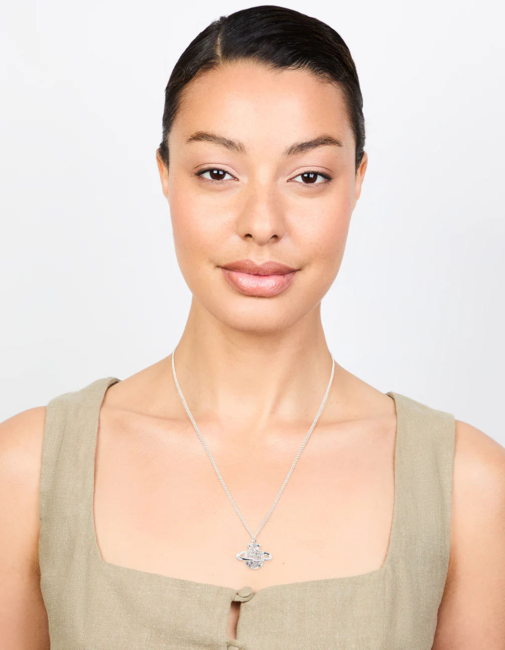 Silver Diamante Planet Pendant Necklace - Image 3