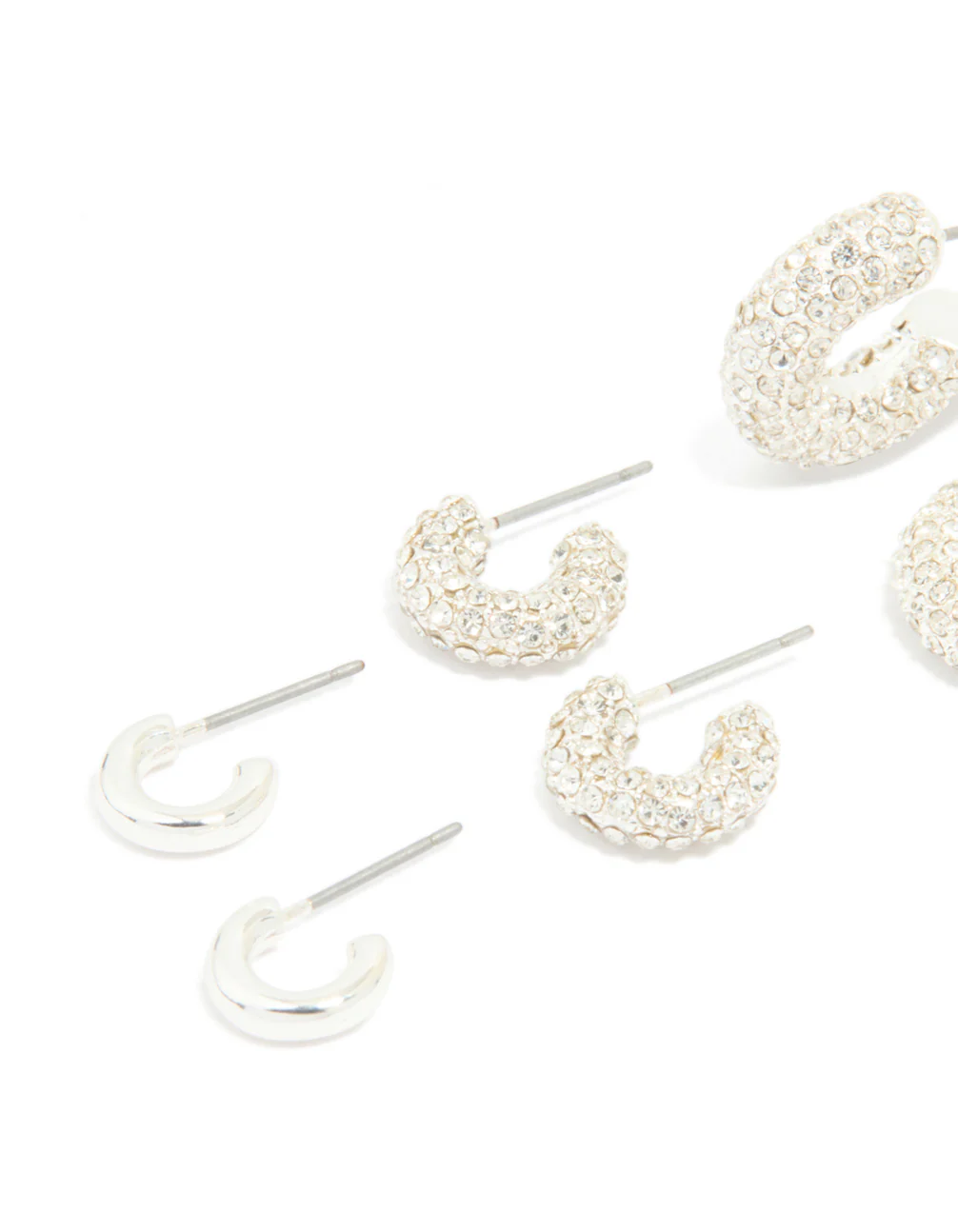 Silver Diamante & Polished Hoop Earrings 4-Pack - Image 2