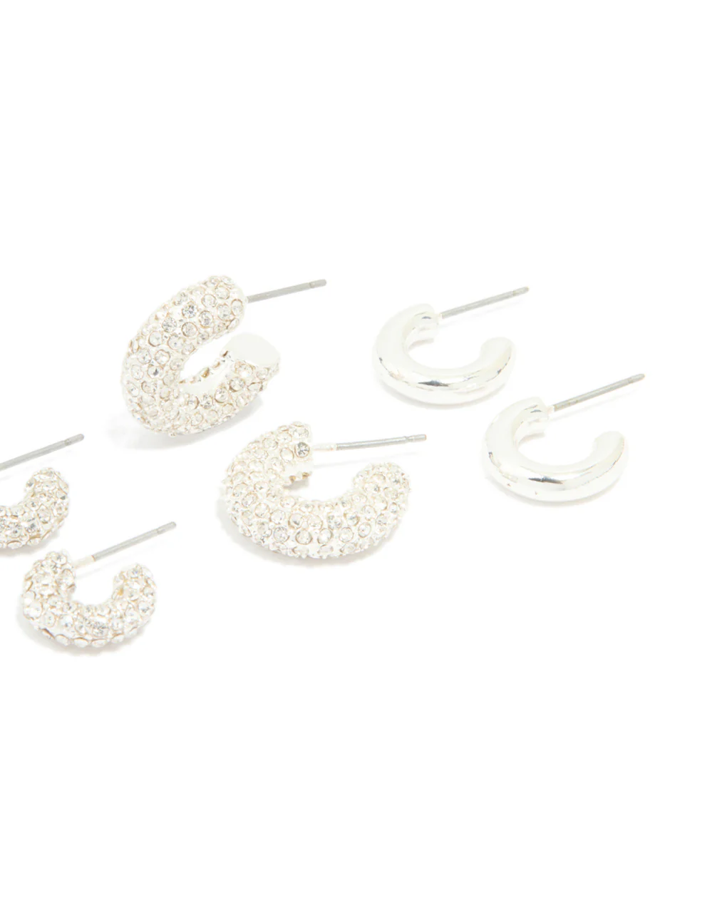 Silver Diamante & Polished Hoop Earrings 4-Pack - Image 3