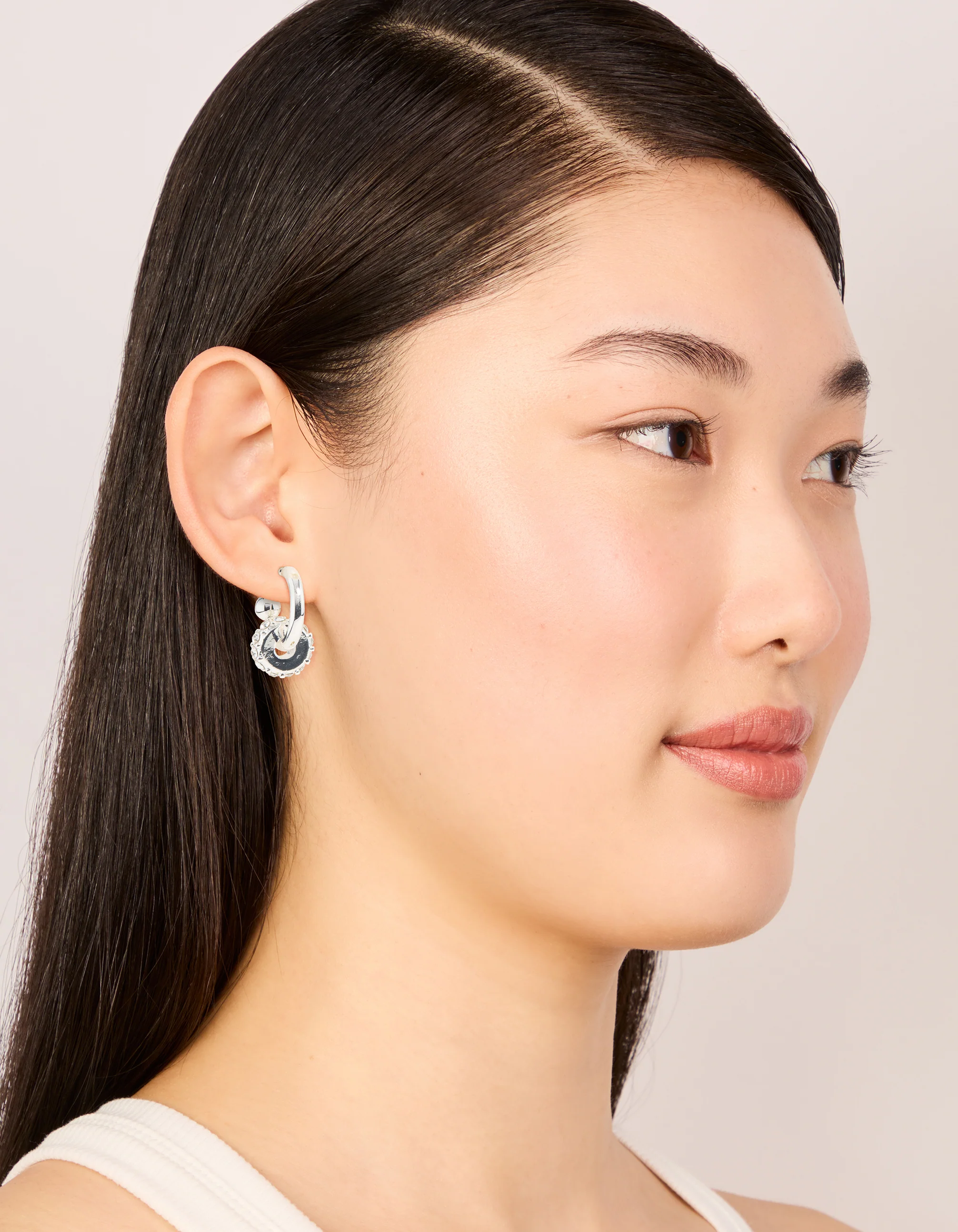 Silver Diamante Rondell Hoop Earrings - Image 3
