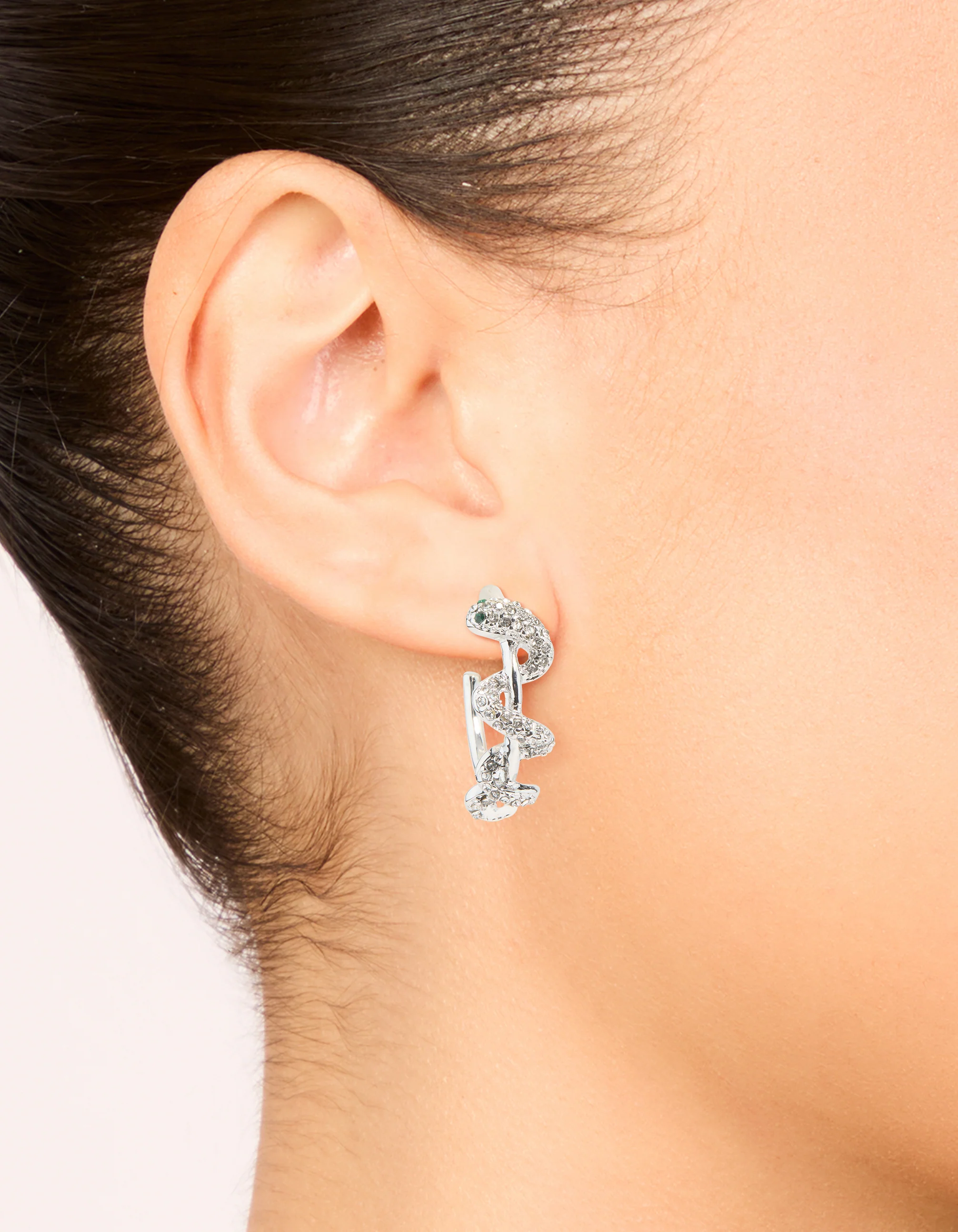 Silver Diamante Snake Hoop Earrings - Image 2