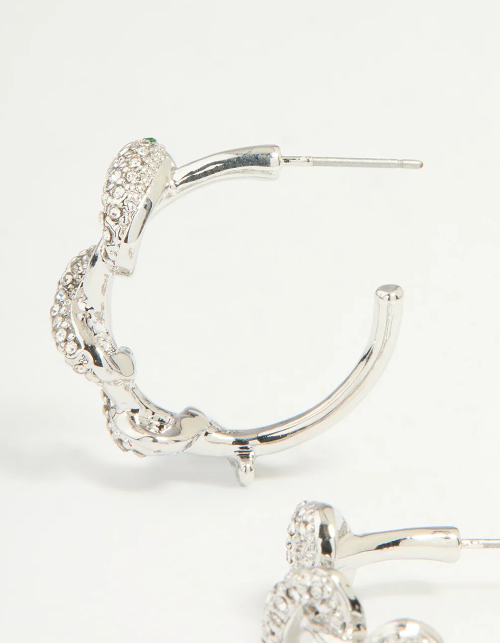 Silver Diamante Snake Hoop Earrings - Image 4