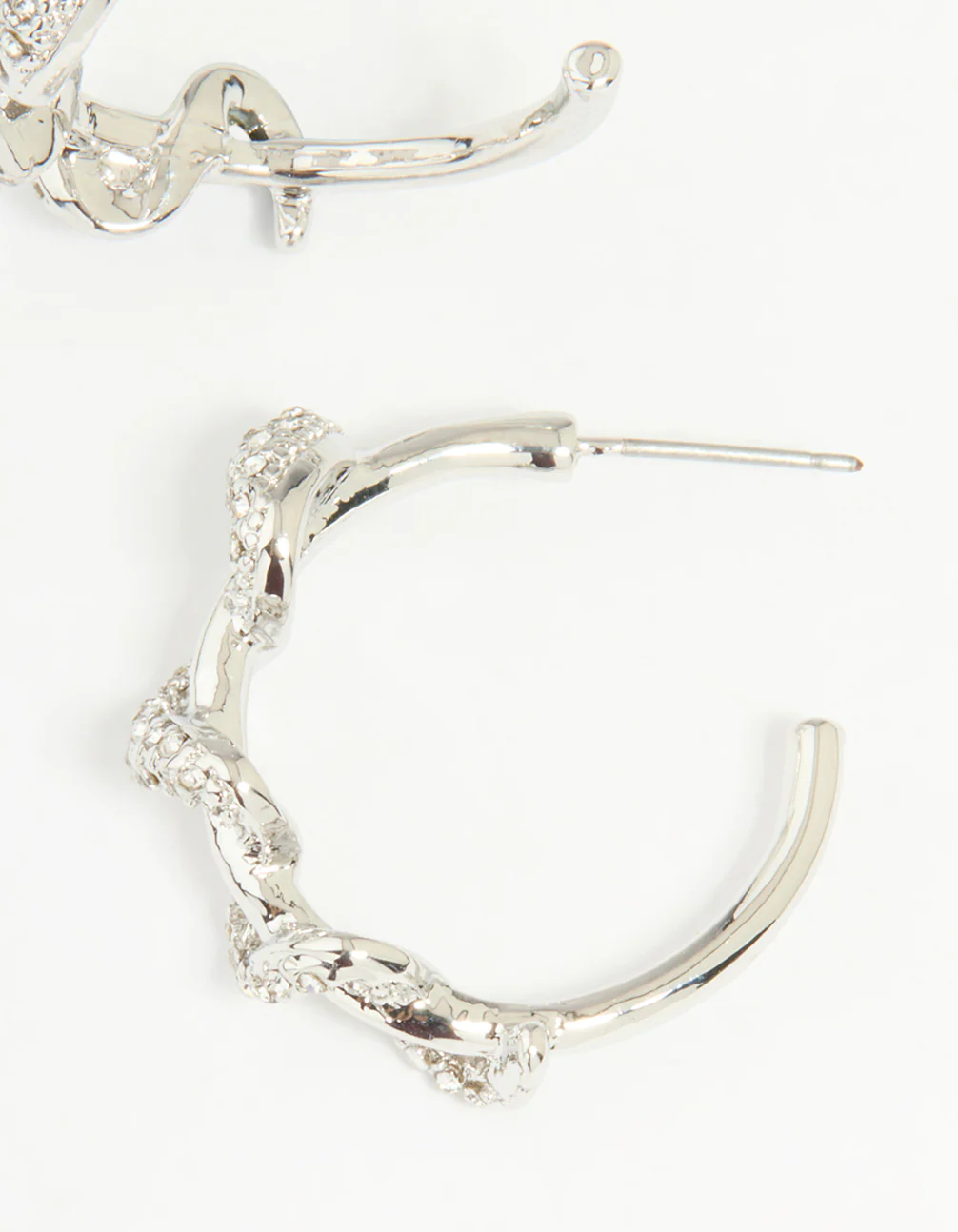 Silver Diamante Snake Hoop Earrings - Image 5