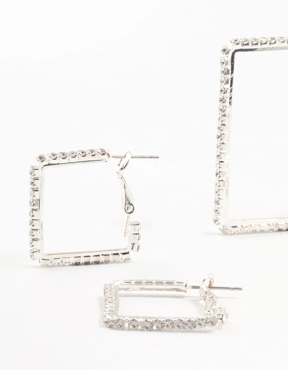 Silver Diamante Square Hoop Earrings 3-Pack - Image 4