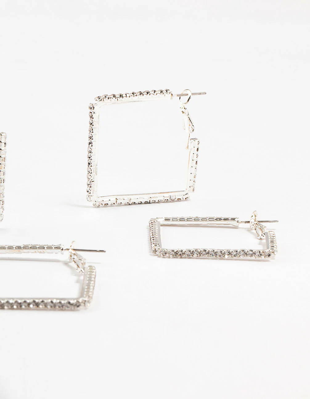 Silver Diamante Square Hoop Earrings 3-Pack - Image 5
