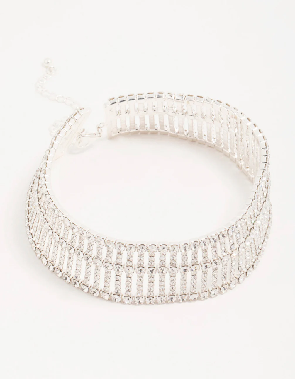 Silver Diamante Stacked Cupchain Choker Necklace - Image 2