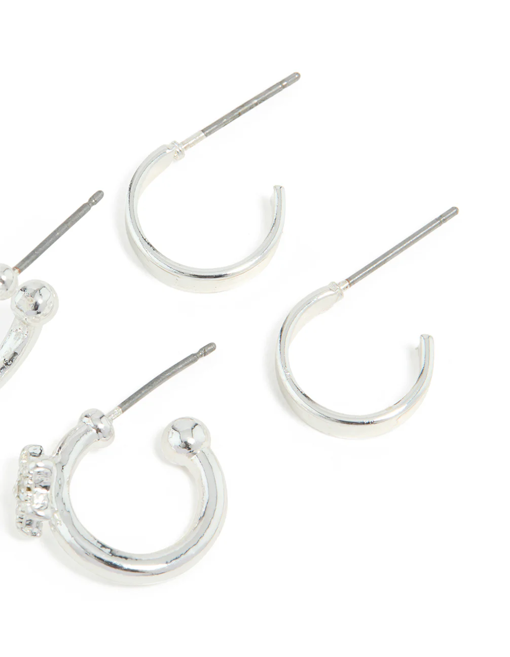 Silver Diamante Star & Smooth Hoop Earrings 3-Pack - Image 3