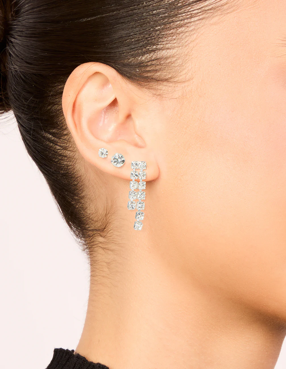 Silver Diamante Stud & Cupchain Earrings 3-Pack - Image 2