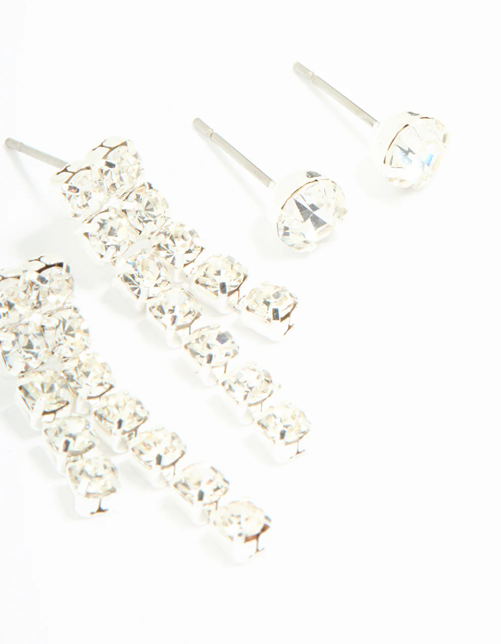 Silver Diamante Stud & Cupchain Earrings 3-Pack - Image 5