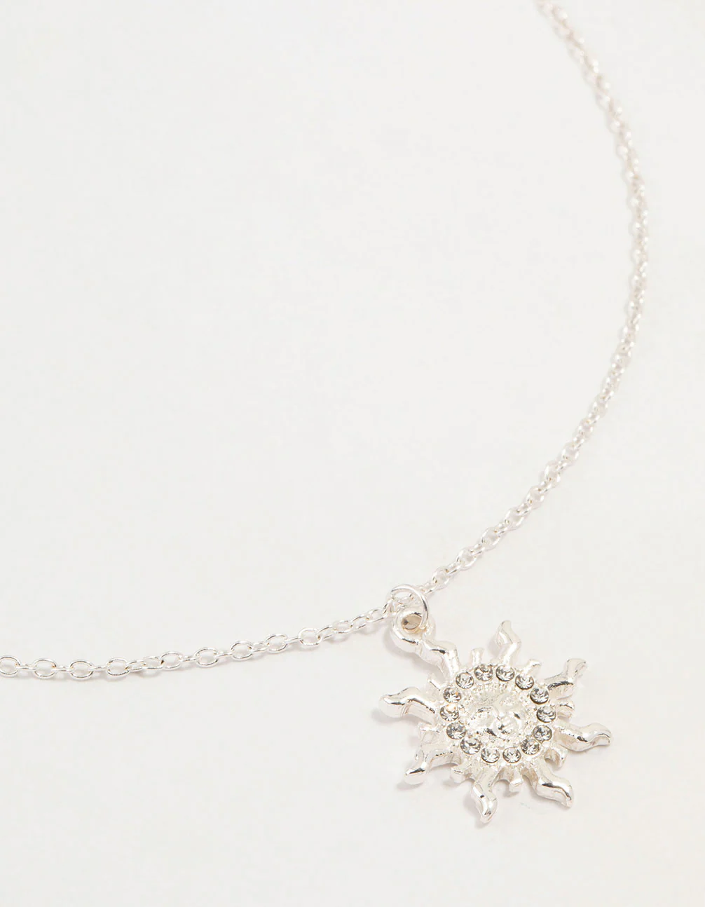 Silver Diamante Sun Pendant Necklace
