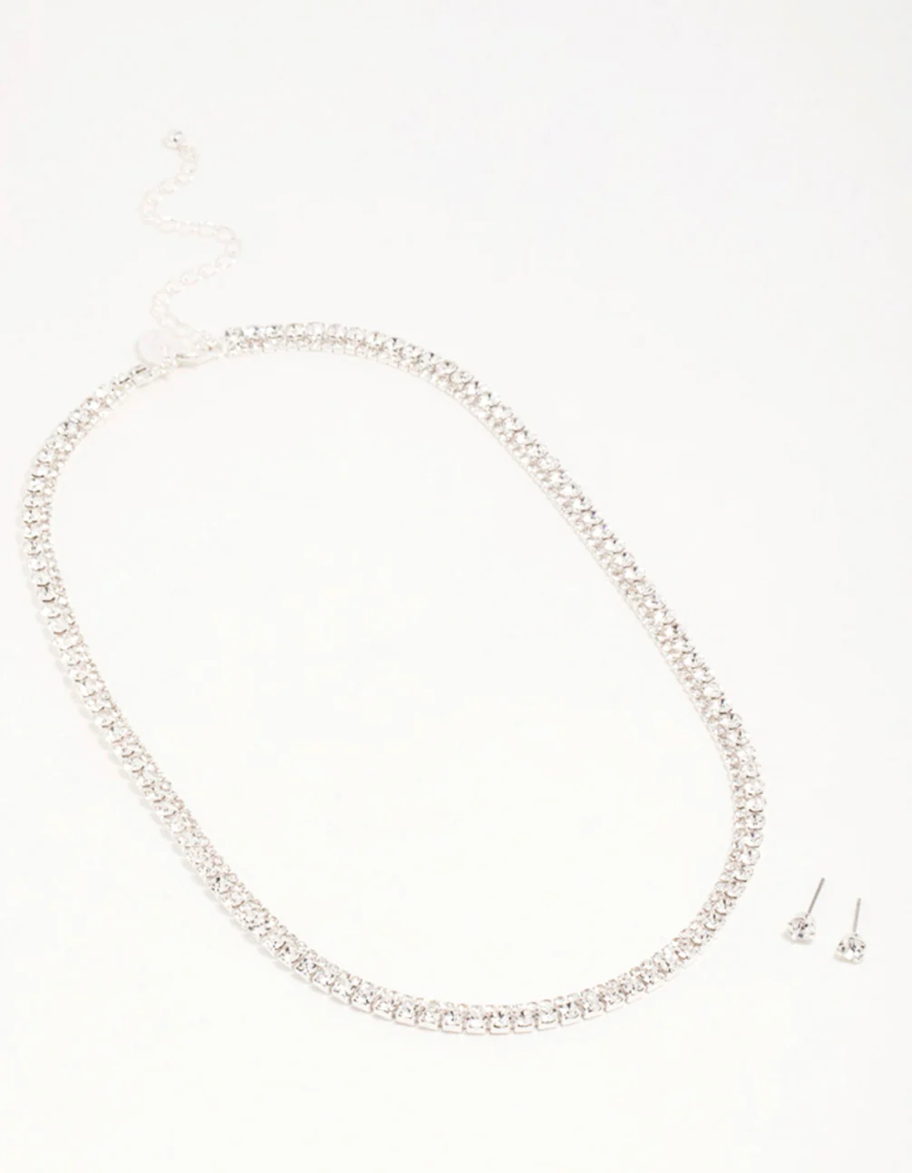 Silver Diamante Tennis Necklace & Earrings Set - Image 2