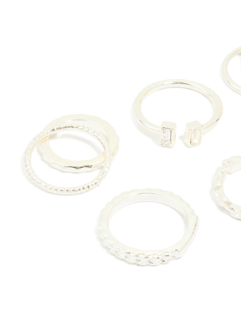 Silver Diamante Textured Rings 8-Pack - Image 2