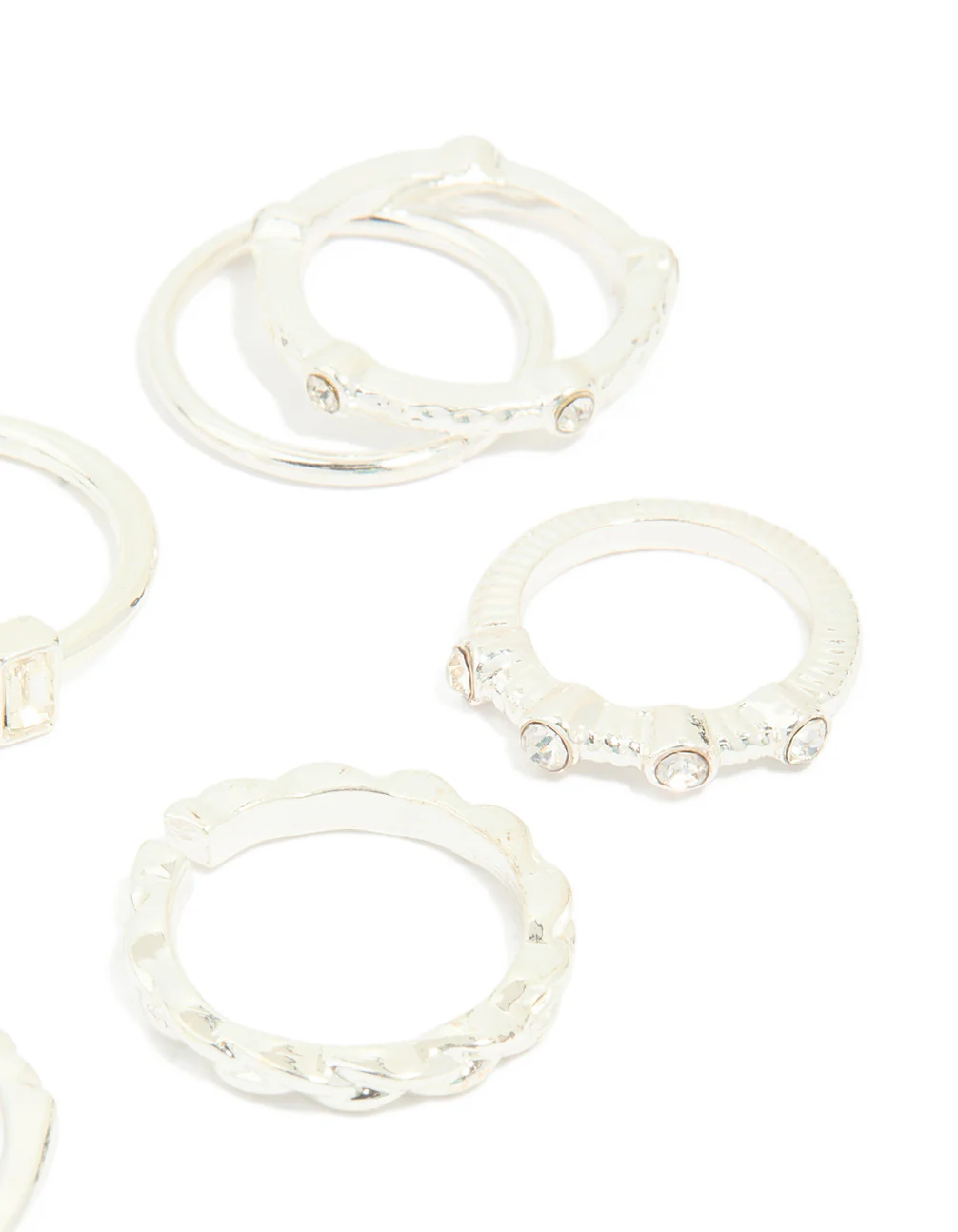 Silver Diamante Textured Rings 8-Pack - Image 3