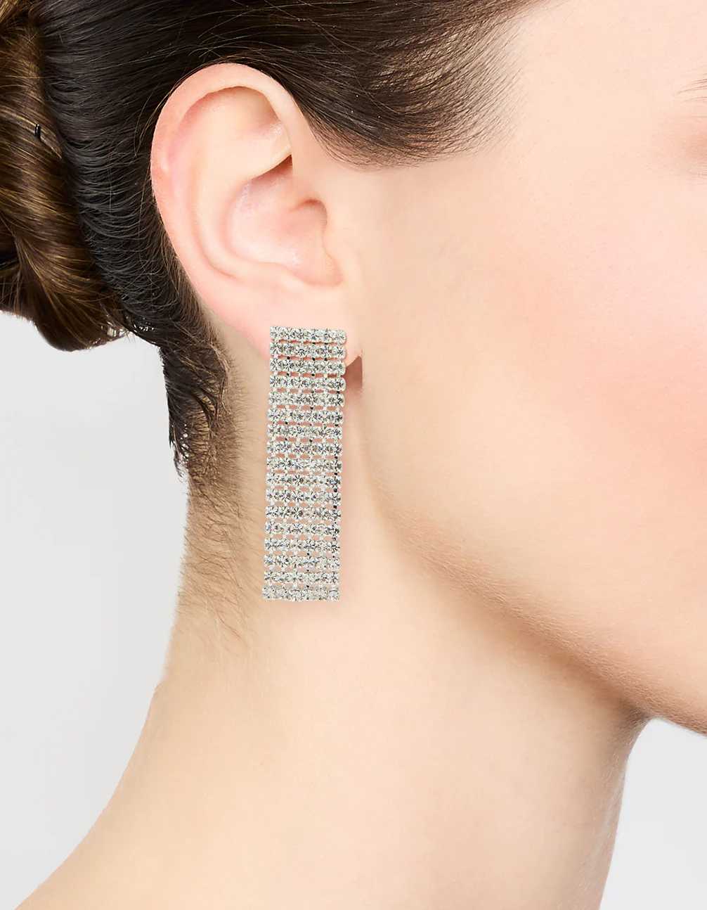Silver Diamante Thick Straight Cupchain Drop Earrings - Image 2
