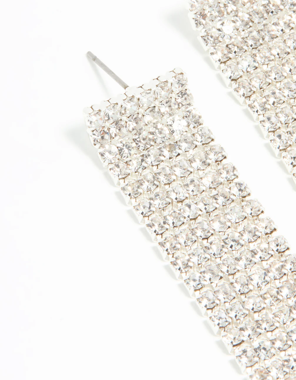 Silver Diamante Thick Straight Cupchain Drop Earrings - Image 4