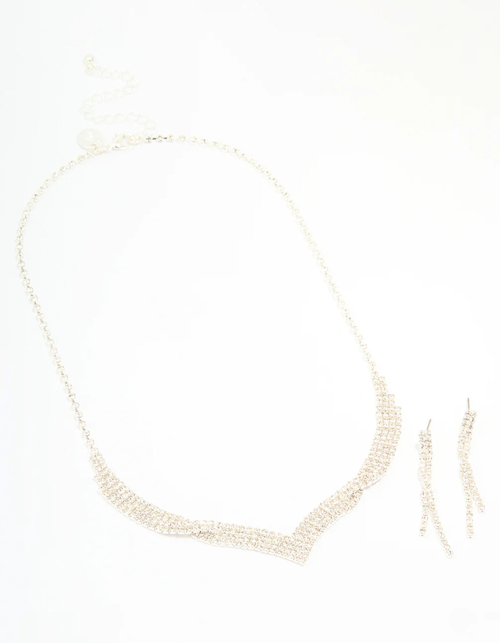 Silver Diamante Thin Pavé Twisted Necklace & Earrings Set - Image 2