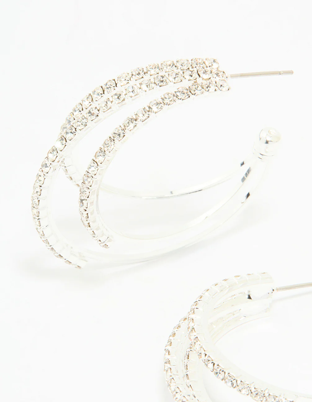Silver Diamante Trio Hoop Earrings - Image 4