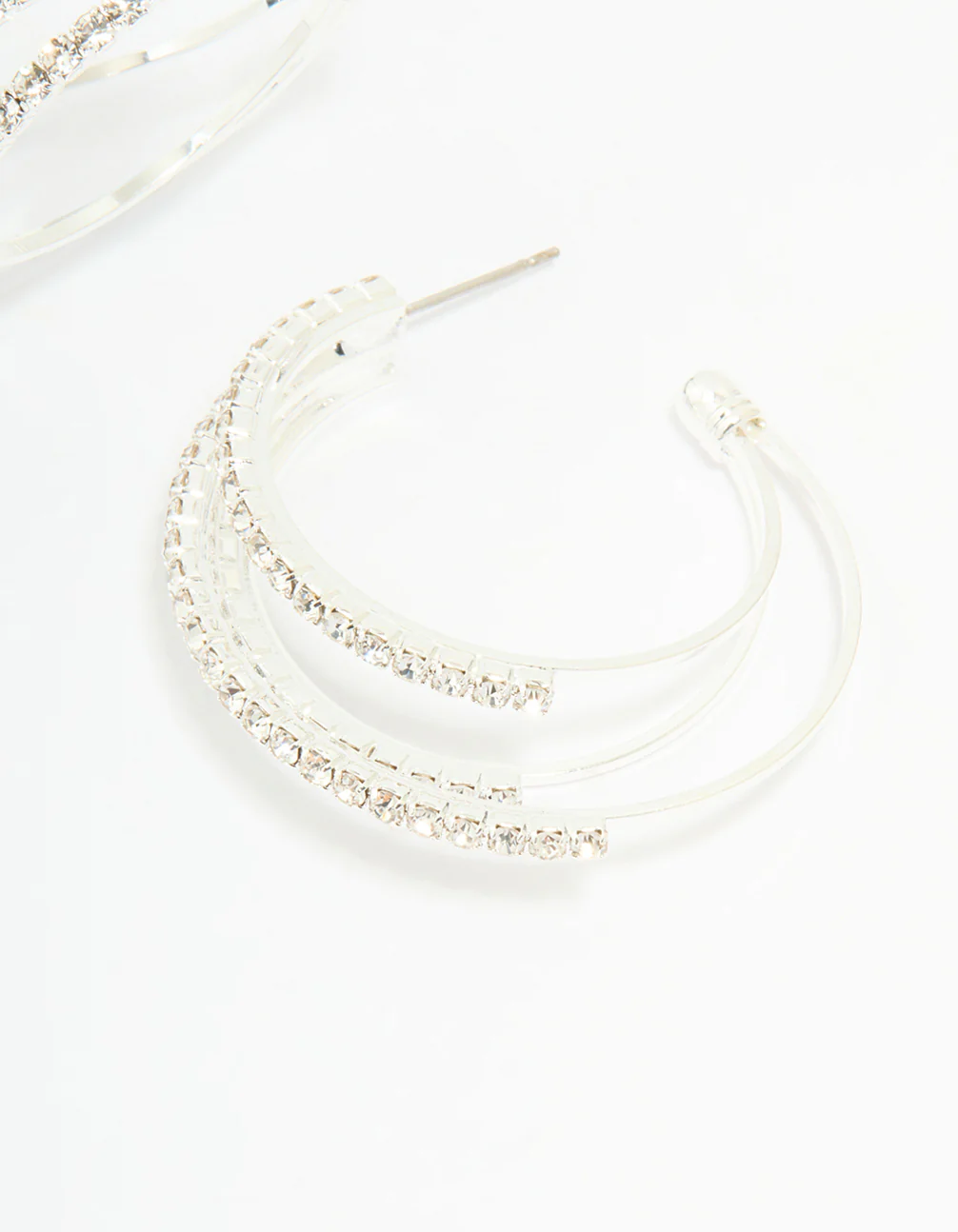 Silver Diamante Trio Hoop Earrings - Image 5