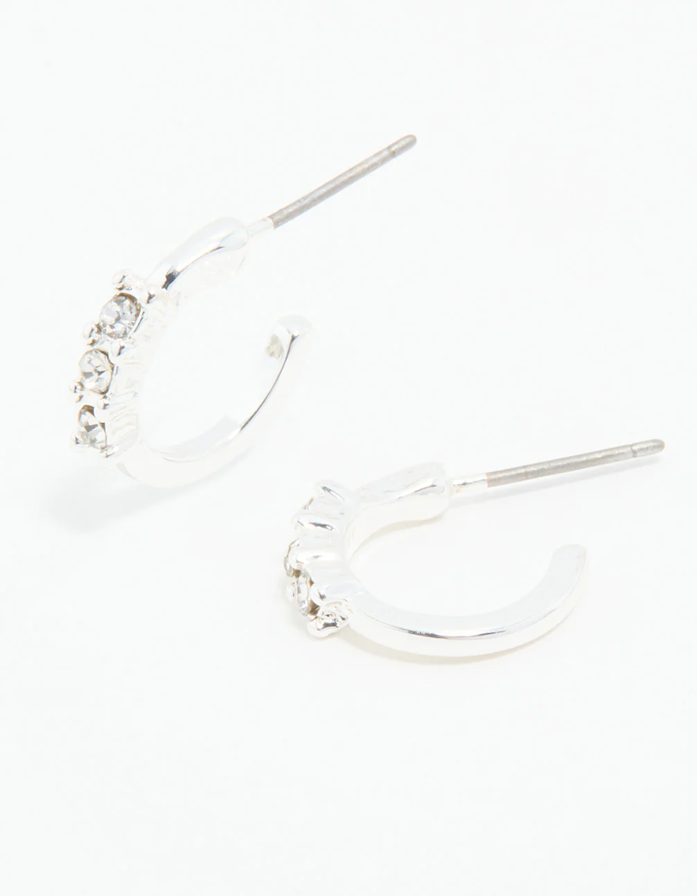 Silver Diamante Trio Huggie Earrings