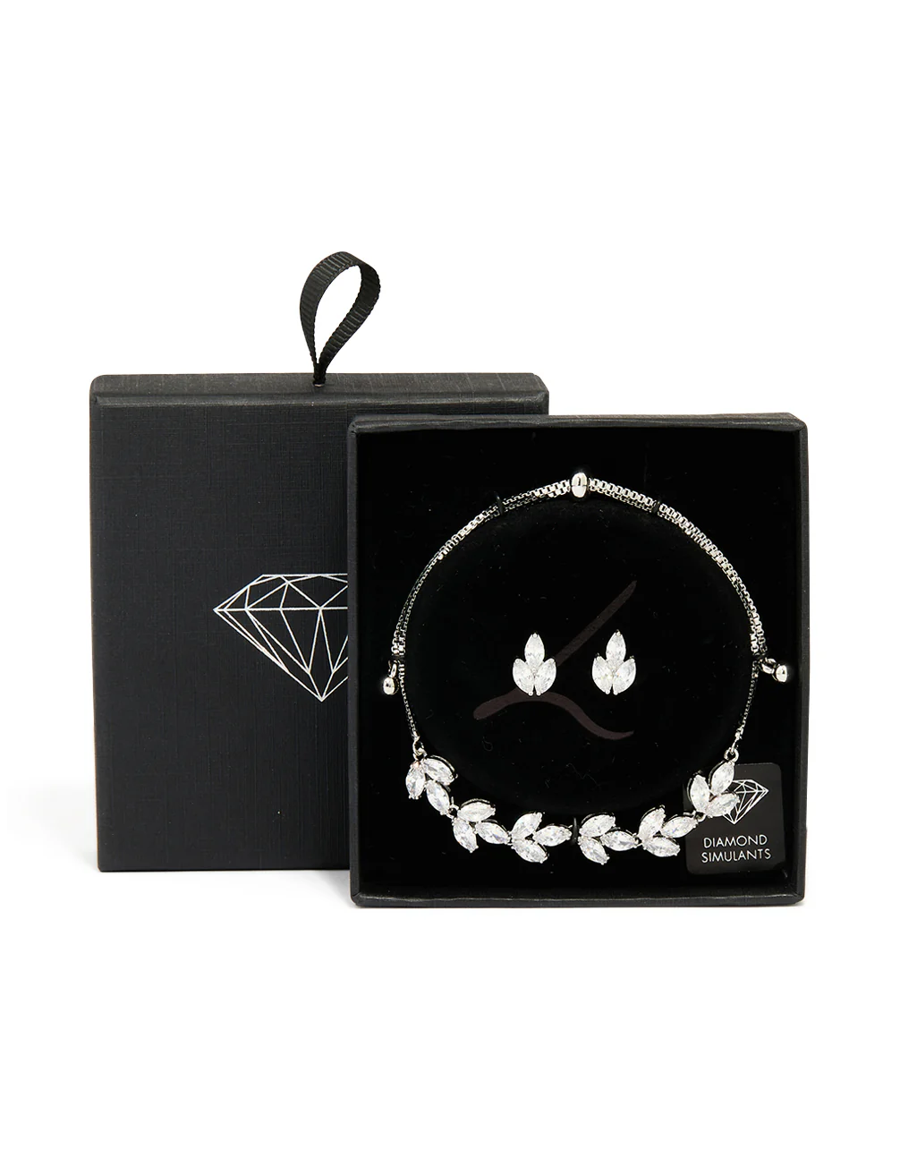 Silver Diamante Vine Toggle Bracelet & Earrings Set - Image 3