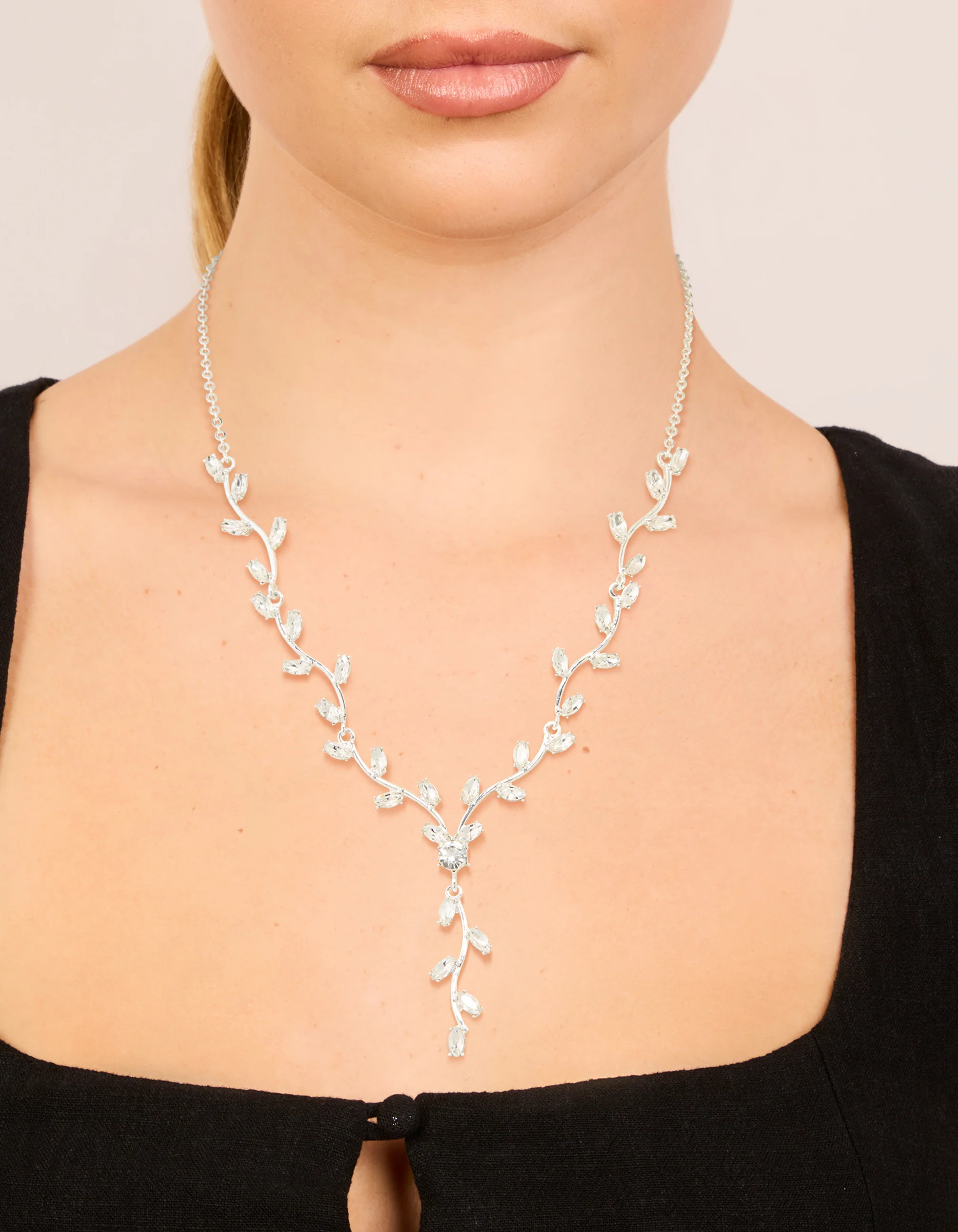 Silver Diamante Vine Lariat Necklace - Image 2