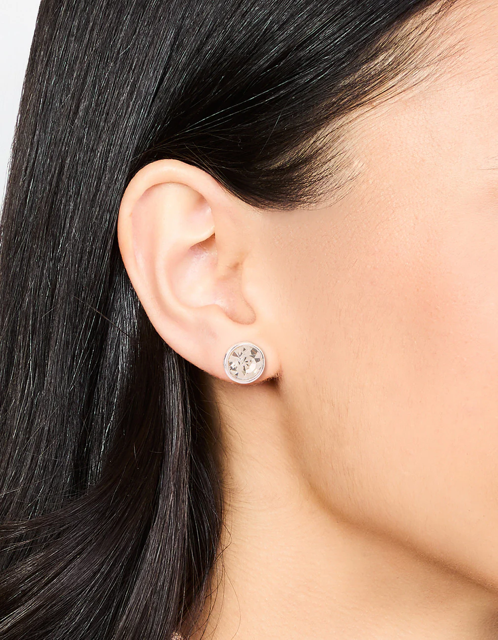 Silver Diamante With Frame Stud Earrings - Image 2