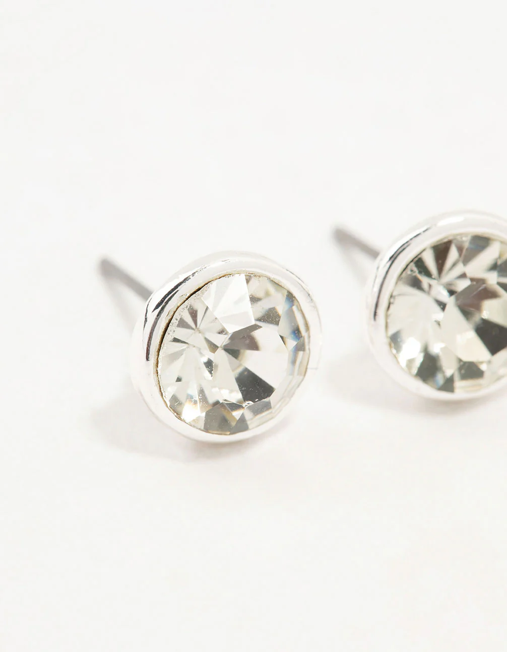 Silver Diamante With Frame Stud Earrings - Image 4